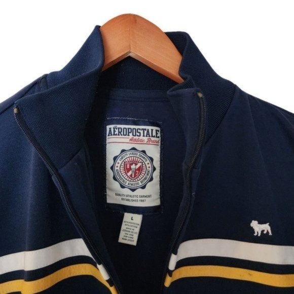 Aeropostale Track Jacket Men’s L Blue Yellow White Stripped Athletic - Picture 7 of 11